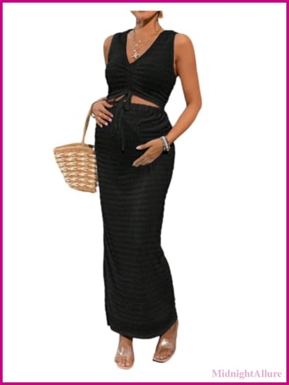 Maternity 2 Piece Outfit Tank Top Bodycon Maxi Skirt Set